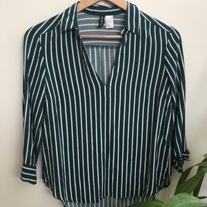 Striped Green collared H&M Blouse